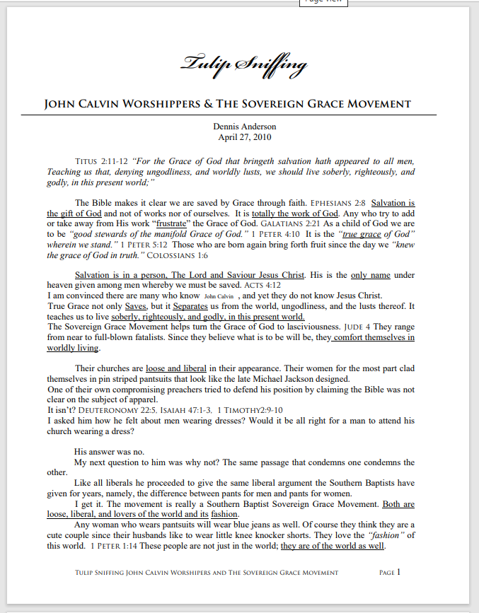 John Calvin Worshippers and the Sovereign Grace Movement